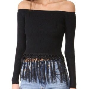 Gianni Bini | Off the Shoulder Fringe Trim Top - Black